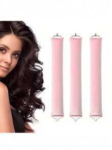 3件套女士免加热卷发棒套装，缎面材质，包含卷发棒、头带卷发器和电卷发器，内置柔韧金属丝，睡眠时也可使用，高回弹橡胶填充，柔软舒适，适合普通发质，轻松打造慵懒卷发，欧美简约大波浪睡眠卷发工具