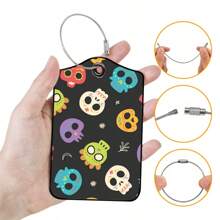 2 peças/conjunto de etiquetas de bagagem em formato de caveira fofa, etiquetas de bagagem em material PU, pode preencher informações pessoais, etiqueta de bagagem em cores vibrantes, adequada para bagagem pessoal, mochilas, malas ou pacotes grandes, decorações personalizadas