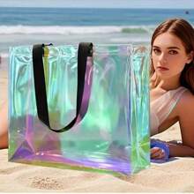 1PC/2PCS Holographic Tote Bags – Vibrant Transparent Beach & Travel Handbags | Plastic Design | Ideal For Swimming, Sports & Daily Use | Beach Accessories, Beach Essentials, Pool Float