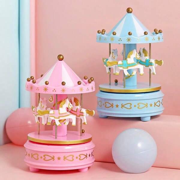 1pc Luxury Carousel Music Box 4 Horses Rotate Rotation Romantic Luxury Carousel Handwork Music Box Gifts Exquisite Design Carousel Music Box Fantasy Creative Ferris Wheel Ornaments Christmas Carousel Cake Accessories