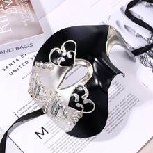 JEWELRYWE Vintage Italian Venetian Phantom Of The Opera Half Face Mask, Men's Masquerade Mask, Halloween Mardi Gras Mask, Holiday Party Decoration - 黑銀 - 查看 6