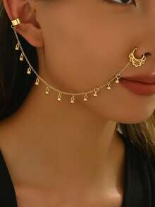 1 件时尚优雅奢华金色流苏吊坠鼻链耳环 - 无穿孔鼻环耳环 - 适合女性日常佩戴、派对、宴会、婚礼 - 彩色 - 查看 5