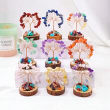 1PC Mini Natural Gemstone Chakra Lucky Tree With Wood Base | Home Office Desk Living Room Crystal Decor