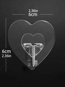 50pcs Strong Adhesive Clear Wall Hooks - Casual Style, Easy To Install, No Drilling Required, Plastic Heart Shaped Utility Hooks For Kitchen And Bathroom, Wall Mounted Storage Organizer Bathroom Organizer Bathroom Decor Fall Decor Back To School