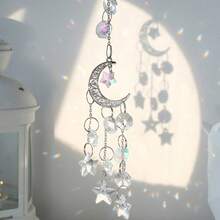Atrapasueños plateado, Luna de cristal, loto, Chakra, decoración colgante, atrapasol, fabricante deíris, vidrieras, decoración de jardín al aire libre, regalo - color plata MS170 - Ver 7