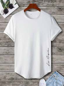 Manfinity Homme Hombres Camiseta con estampado de letra - Blanco - Ver 7