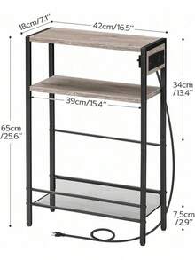 Small Narrow Side Table With Charging Station, Skinny End Table For Small Spaces, Slim Nightstand With USB Ports Outlet, Sofa Beside Table With Storage Shelf, Greige And Black BG102UBZ01 - Greige + Black - View 6