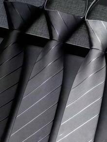 1 件高端男士拉链式领带，条纹商务正装领带，适合商务聚会、工作服、日常穿着婚礼配饰男士领带 - 多色 - 查看 1