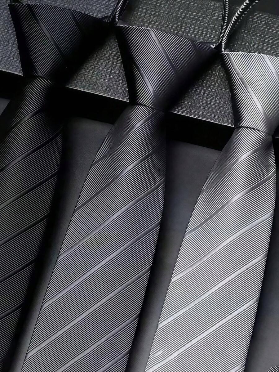 1 件高端男士拉链式领带，条纹商务正装领带，适合商务聚会、工作服、日常穿着婚礼配饰男士领带 - 多色 - 查看 1