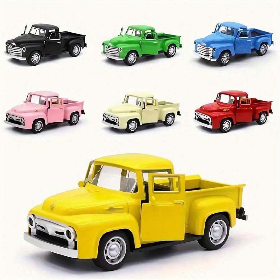 1/3/6pcs Truck Decor,Vintage Truck Statues Ornament,Retro Style Red Truck Christmas Decor Metal Farmhouse Decorative Tabletop Storage Mini Diecast Car Decorations Truck For Home Kitchen Farm,Christmas Gift, Birthday Gift,Easter Decorations