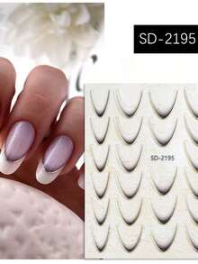 1 片新款渐变法式贴纸，简约线条自粘美甲装饰贴纸，经典复古红色可穿戴美甲装饰贴纸，DIY 可爱美甲贴片 - 彩色 - 查看 1