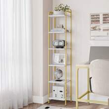 Hzuaneri Scaffale a 6 Ripiani, Libreria, Scaffale Stretto per Libri, Mensola D'angolo Industriale, Mensola Sottile per Ufficio, Soggiorno, Camera da Letto, Cucina