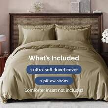 Cover Queen Size Set - Extra Soft Queen Size Duvet Cover 90 X 90 With 2 Pillow Shams - Hotel Luxury Easy Care And Fade Free W/ Zipper Closures & Ties - Breathable Bedding Set (Light Sage Green) - 16 - 卡其色(無被子) - 查看 2