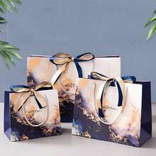 1 件海军蓝大理石纹礼品袋，适合情人礼物、生日礼物、购物袋、化妆品收纳袋、服装袋、开斋节礼品袋 - 1pcs - 查看 2