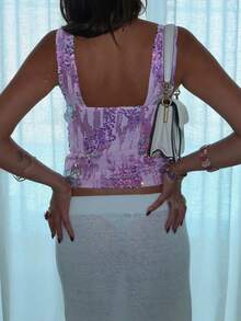 Women Y2K Sequin Tank Top Sparkly Sleeveless Deep V Neck Slim Fit Cami Crop Top Summer Backless Glitter Camisole Vests Shirts Party Club Going Out Tops Rave Outfits - 粉色 - 查看 2