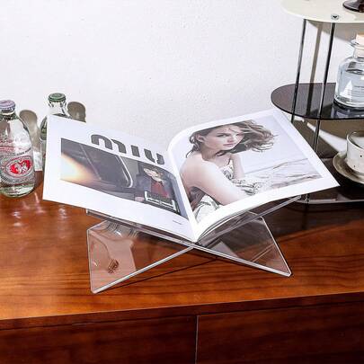 1 个 11.8*4.33 英寸/12.21*5.91 英寸亚克力阅读架（使用前请撕掉保护膜），透明和黑色 X 形书架，桌面展示架，杂志和书架，创意桌面，教科书和相册 X 型展示架，适用于烹饪书、艺术书籍、日记、杂志 - PMMA 材质