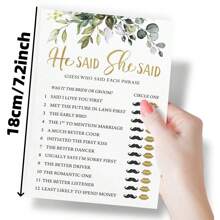 10/20/30/50 Stücke bedrucktes Partyspiel für Bridal-Shower - Er sagte, sie sagte Spiel mit lustigen Braut und Bräutigam Trivia, Aktivität für Hochzeitsdusche, botanisches Eukalyptus-Thema