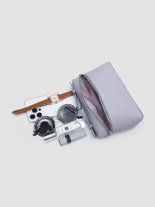 1pc Women Solid Color Litchi Embossed PU Leather Square Crossbody Bag, Fashionable Daily Use Shoulder Bag