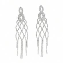 1 Pair Geometric Teardrop Shaped Golden/Silver Fully Diamond Crystal Rhinestone Long Tassel Earrings, Stage Performance Party Dress Accessories