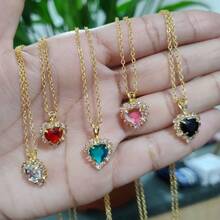 Set Of Chain With Pendant + Gold Plated Earring Heart Stones Studs Latest Release - 黑色 - 查看 2