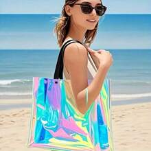 1PC/2PCS Holographic Tote Bags – Vibrant Transparent Beach & Travel Handbags | Plastic Design | Ideal For Swimming, Sports & Daily Use | Beach Accessories, Beach Essentials, Pool Float