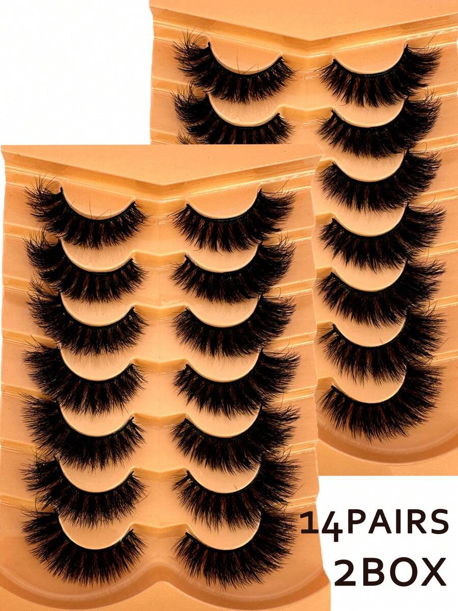 HBZGTLAD 2box 14 Pairs Mixed False Eyelashes Set, Looking Natural Faux Mink Lashes Include Cat Eye, Fluffy 3D Mink, Striped Styles - 2 hộp 7 đôi Y014W - Xem 1