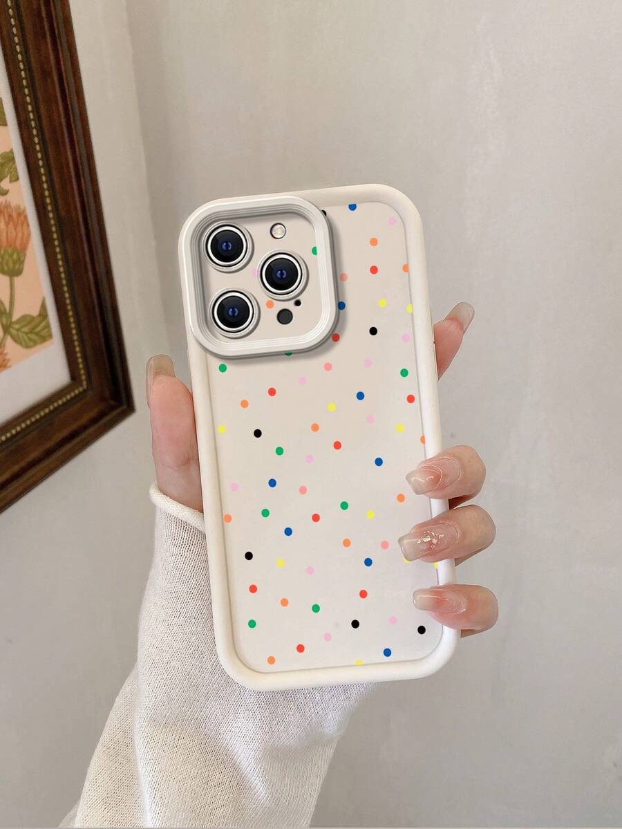 1 pieza Funda de teléfono de alta gama con protección de lente con microperforaciones, decoración de corazones múltiples, resistente a caídas, compatible con Apple/Redmi/Infinix/Vivo, a prueba de agua, a prueba de golpes y resistente a los arañazos, versión internacional, no la versión nacional - Beis - Ver 1