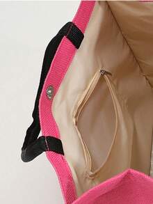 2件/套棒球妈妈生活玫瑰红帆布手提袋、零钱包、字母、拉链袋、个性礼品包、卡通趣味多功能手提袋、黄麻黑色手提袋配黑色扣、购物袋、化妆袋、杂物收纳袋 - 彩色 - 查看 9