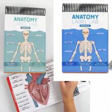 1 pièce Livret de travail coloré avec étiquettes d'anatomie, plus de 100 pages et pages effaçables - Guide d'apprentissage essentiel pour pratiquer la terminologie anatomique, plus de 100 diagrammes anatomiques, outil d'apprentissage de l'anatomie | Facile à feuilleter | Pages [couleur aléatoire], fournitures scolaires, rentrée scolaire
