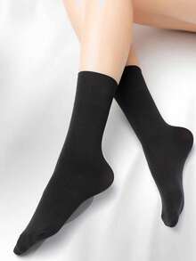6 双女士黑色 120D 柔软舒适中筒袜，秋季袜子 - 黑色 - 查看 3