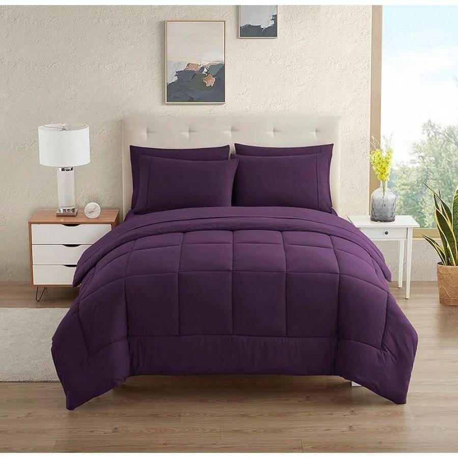 JIANGTAO-Dorm Room Essentials College Bedding Comforter Set 5 Piece Twin XL Size Bed In A Bag For College Students Boys And Girls, Twin XL, Navy Blue - Purple - View 1