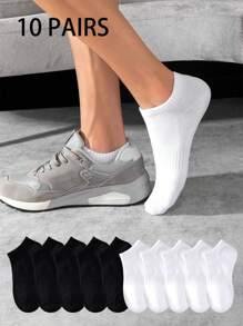 1/5/10 Pairs Unisex Sports Socks, White Ankle Socks, Moisture Wicking Breathable For Tennis, Badminton, Running, Daily Wear