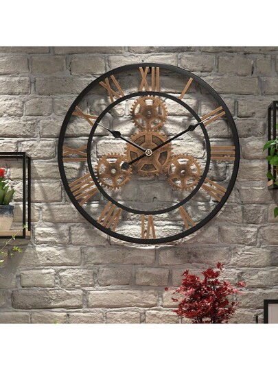 1pc Retro European Large Goud Metal Gear ed Wand Clock, 19.7/23.6 Inch Silent Quartz Movement, Countryside Garden ation, Indoor Outdoor Creative Timer Room Bedroom Dormitory Back To School Surprise Home Supplies view 3
