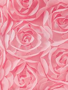 年轻女孩优雅花卉刺绣上衣和星星网裙两件套，时尚可爱迷人 - 粉色 - 查看 6