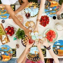 30pcs Construction Vehicle Theme Party Disposable Plates, 7&9 Inch Cartoon Building Print Design Plates, Suitable For Birthday, Theme Events, Festivals, Anniversaries, Daily Use And More - Multicolor - View 8