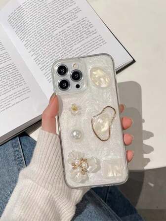 Funda de teléfono con decoración de flor 3D, perla falsa y gema compatible con iPhone15/15Plus/15Pro/15Promax 14/13 Pro Max/12/11, protección contra caídas completa, resistente al agua, a los golpes y a los arañazos