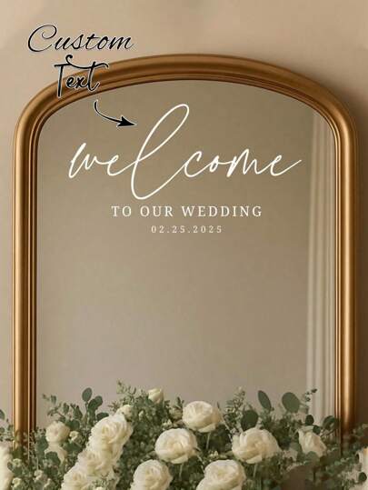 1 pezzo Adesivo personalizzato a specchio/adesivo per regali di matrimonio/conferenza/compleanno/anniversario, regalo fai-da-te, fatto a mano, calligrafia, adesivo per matrimonio, adesivo regalo. Adesivi olografici con nomi per vetro, tazze, tamburi, palloncini ecc. Adesivi calligrafici, nomi sul vetro, decorazioni per scatole regalo, etichette di testo personalizzate, adesivi lucidi con nomi e parole, adatti per tutte le superfici lisce, lucidi, monouso