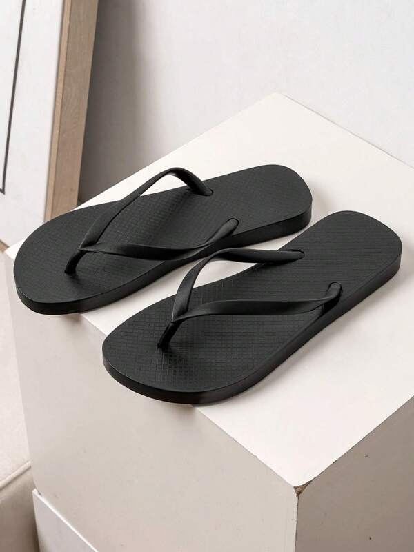 Women's Minimalist Black Flip Flops, Summer Beach Outdoor Sandals, Women's Simple Strap Slippers