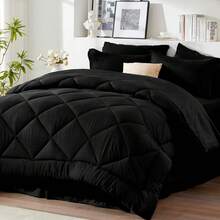 Juego de edredón Queen NewSpin de 8 piezas, conjunto de cama de temporada todo el año en color negro, juego de ropa de cama Queen con edredón, sábanas, fundas de almohada, sábana plana, sábana ajustada, fundas de almohada y falda de cama - Negro - Diamante - Ver 9