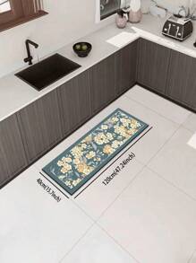 1 pezzo Stuoia da cucina in silicone per il fango, con motivo floreale in blu-verde e beige, stile elegante campagnolo vintage, spessore 3 mm, impermeabile, tappeto antifatica per la cucina, adatto per cucina, bagno, ingresso, lavanderia