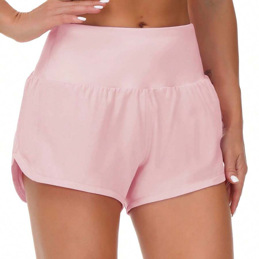 Womens High Waisted Running Shorts Quick Dry Athletic Workout Shorts With Mesh Liner Zipper Pockets - 粉色 - 查看 1