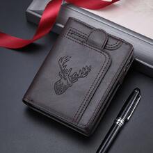 1 件新款男士钱包，复古鹿头设计休闲多功能拉链钱包，青年学生多功能多卡槽卡包，男士正式/商务正式情人节礼物创意 - 深咖 - 查看 5