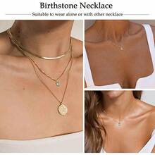 FUNEIA Women 14K Gold Plated Emerald Birthstone Necklace Women Mothers Dainty Gold Necklace Blue Green Cubic Zirconia Pendant Necklace Birthday Gifts Women Jewelry - 03. 三月(海藍寶石) - 查看 6
