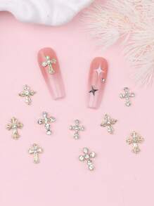 10-Pack Gold Cross Nail Art Decorations Metallic Style DIY Nail Art Glitter Metal Diamonds Fake Nail Art Decoration Accessories For Women And Girls Nail Art Supplies DIY Nail Art Accessories