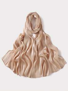 1件女士纯色缎面仿丝镂空条纹围巾，时尚休闲防晒披肩头巾，适合搭配连衣裙 - 多色 - 查看 3