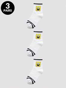 SPONGEBOB 1/3/5双装女士透气高弹卡通海绵宝宝印花中筒袜，吸湿排汗抗菌除臭时尚趣味表情薄款船袜，适合夏秋穿着 - 彩色 - 查看 12