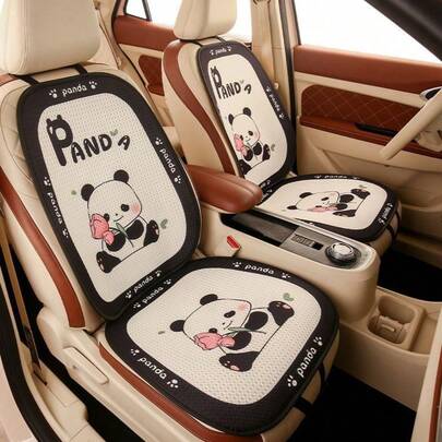 1 件卡通熊猫汽车座椅垫套，通用 4 季女士半封闭式座椅垫