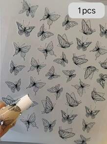 Adesivos de unhas de borboleta escovada 3D pintados à mão com líquido oco, adesivos minimalistas de decoração de unhas de borboleta preta e branca, adequados para design de unhas artísticas, unhas faça você mesmo, 1/2 peças