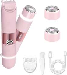 Bikini Trimmer For Women, Glow Aura Womens Shaver, Quiet Dual Head Waterproof Cordless Rechargeable Painless Trimmer For Underarms, Legs, Body(Pink) - Pink - View 1