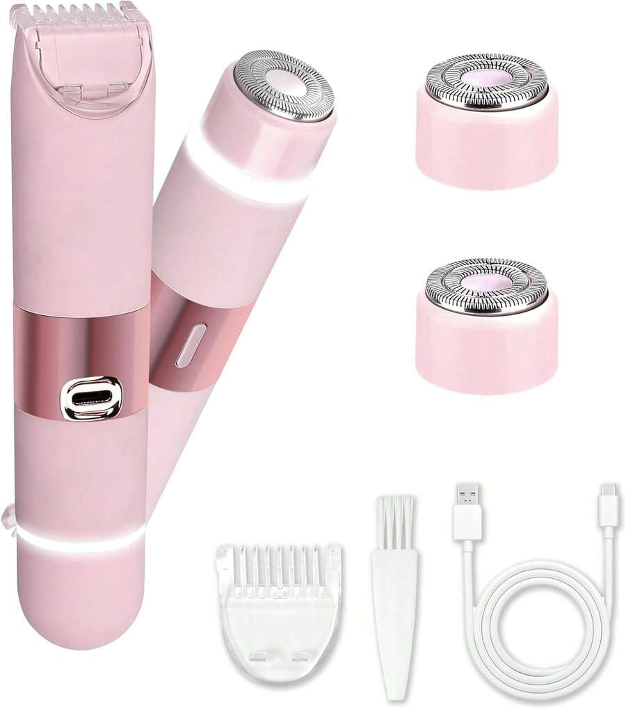 Bikini Trimmer For Women, Glow Aura Womens Shaver, Quiet Dual Head Waterproof Cordless Rechargeable Painless Trimmer For Underarms, Legs, Body(Pink) - Pink - View 1